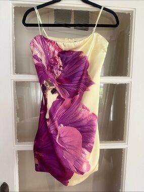 Steve Madden Cream Slip Dress with Bold Purple Floral Print